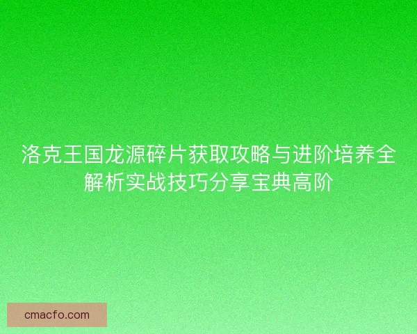 洛克王国龙源碎片获取攻略与进阶培养全解析实战技巧分享宝典高阶