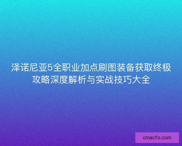 泽诺尼亚5全职业加点刷图装备获取终极攻略深度解析与实战技巧大全